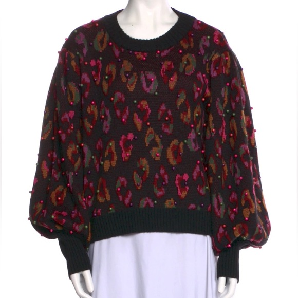 FARM RIO Beaded Leopard Pattern Beaded Sweater, size small - Picture 2 of 13